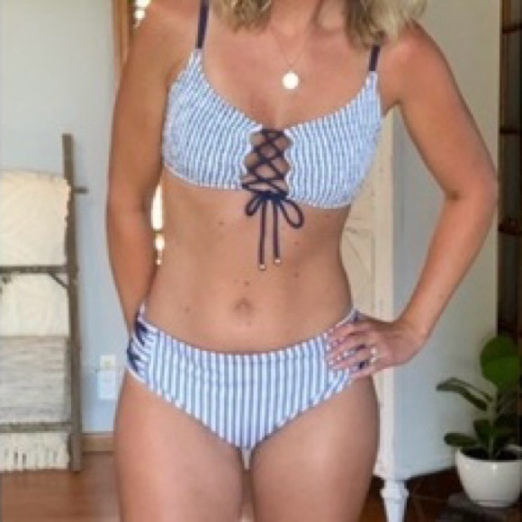 Time and Tru Other - Time and Tru Navy and White Lace-Up Bikini